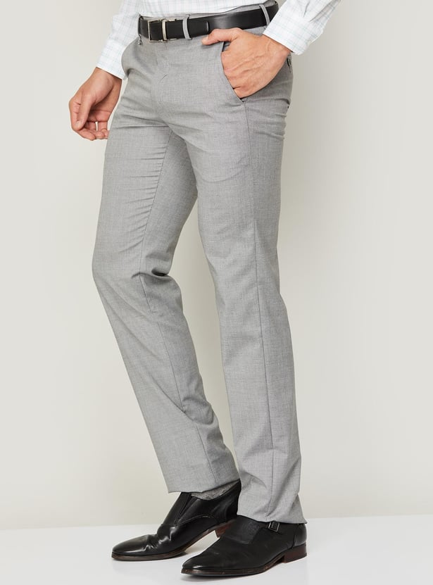 VAN HEUSEN Men Textured Slim Tapered Formal Trousers
