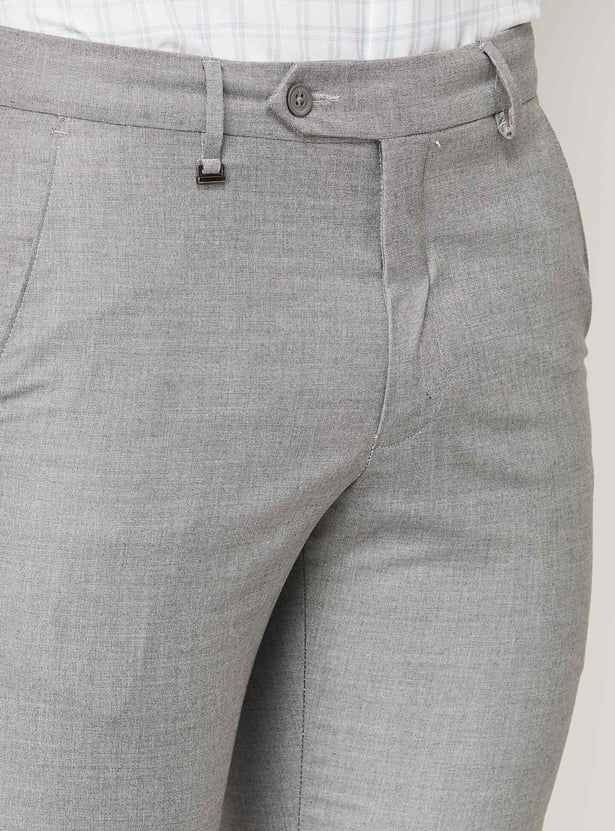 VAN HEUSEN Men Textured Slim Tapered Formal Trousers
