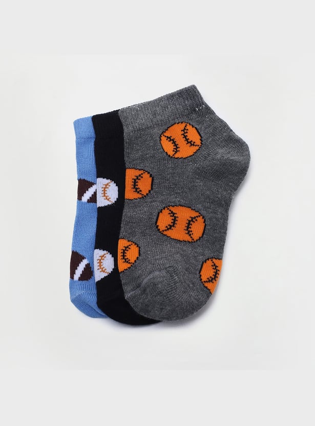 FAME FOREVER Boys Printed Ankle Length Socks - Set Of 3