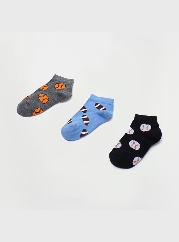 FAME FOREVER Boys Printed Ankle Length Socks - Set Of 3