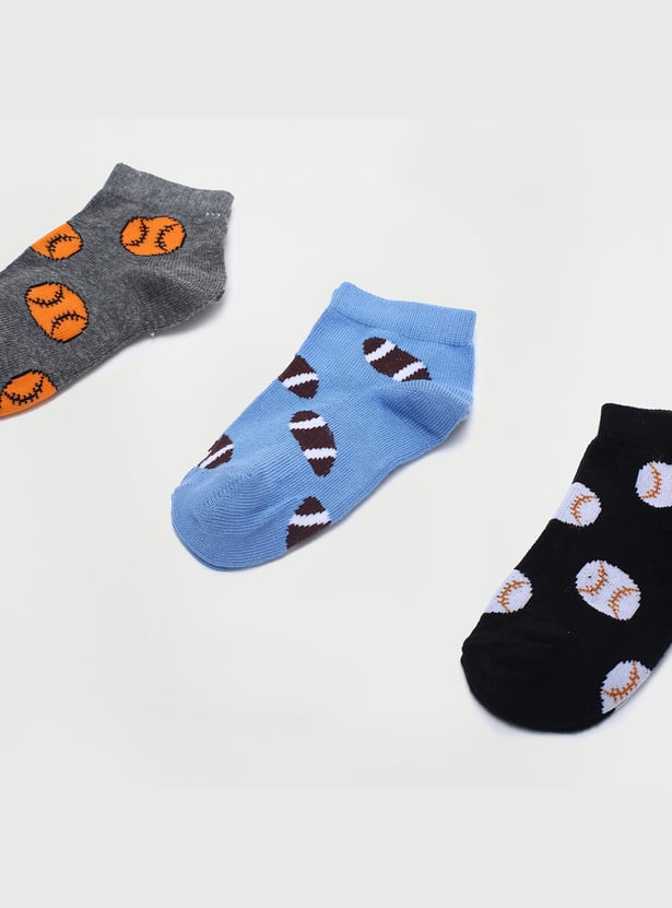 FAME FOREVER Boys Printed Ankle Length Socks - Set Of 3
