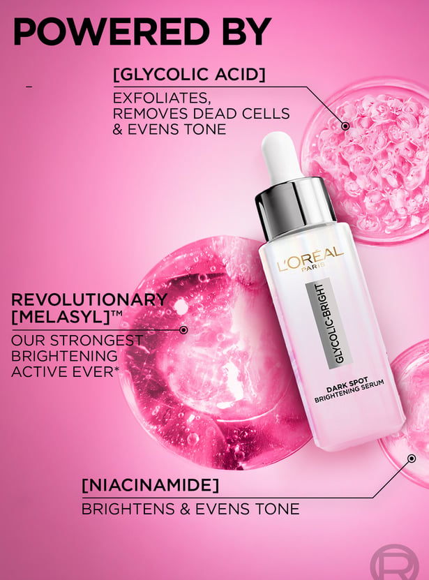 LOREAL PARIS Glycolic Bright Melasyl + Niacinamide Face Serum for Brightening Dark Spots - 30ml