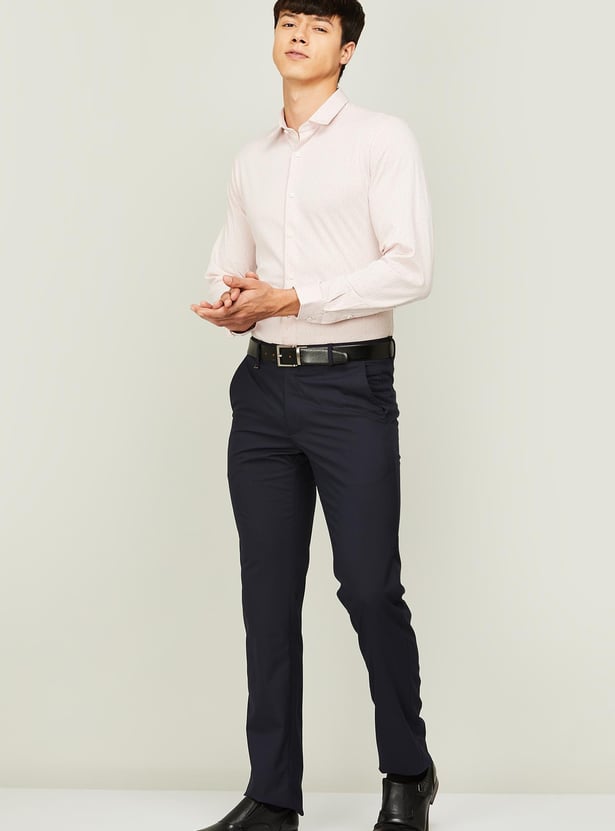 VAN HEUSEN Men Solid Slim Tapered Formal Trousers