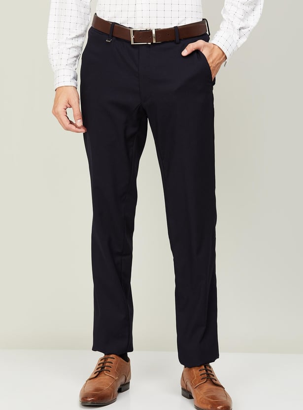 VAN HEUSEN Men Solid Slim Tapered Formal Trousers