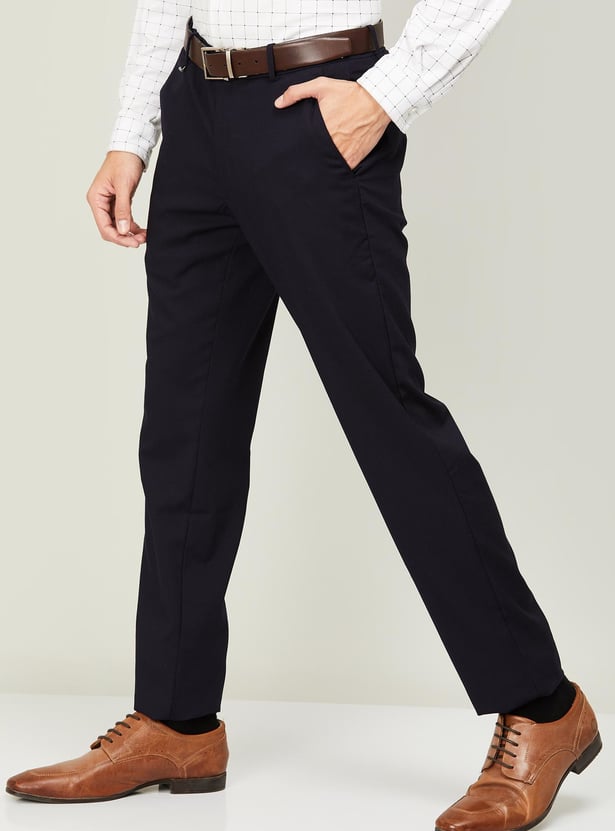 VAN HEUSEN Men Solid Slim Tapered Formal Trousers