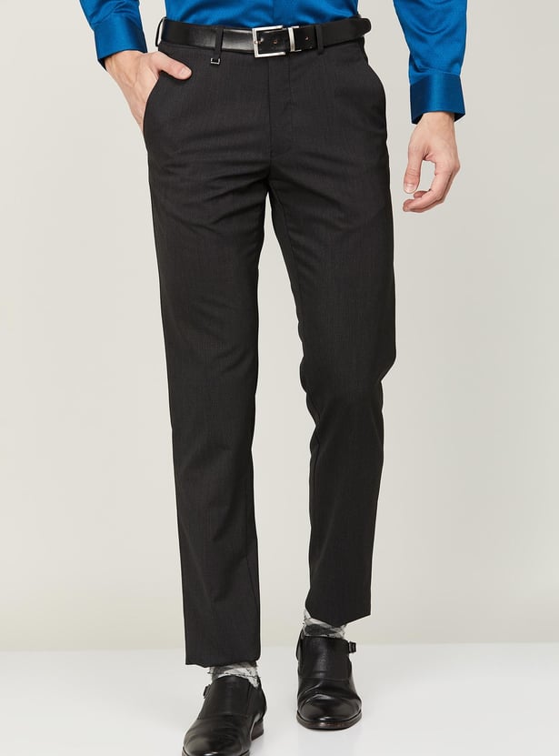 VAN HEUSEN Men Solid Slim Tapered Formal Trousers