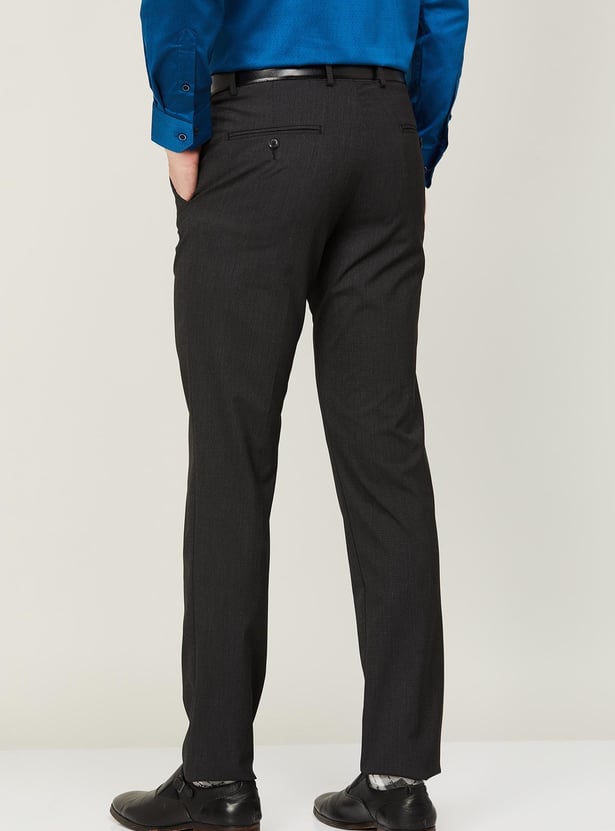 VAN HEUSEN Men Solid Slim Tapered Formal Trousers