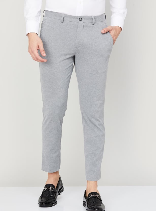 CODE Men Textured Super Slim Fit Formal Trousers
