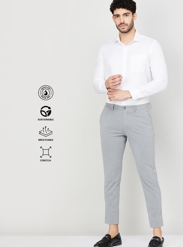 CODE Men Textured Super Slim Fit Formal Trousers