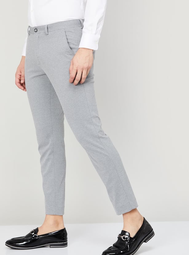 CODE Men Textured Super Slim Fit Formal Trousers
