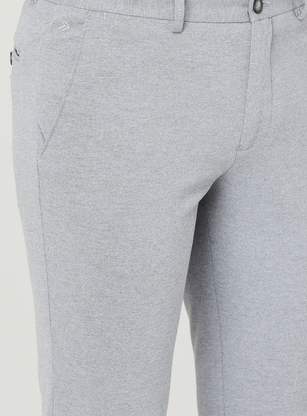 CODE Men Textured Super Slim Fit Formal Trousers