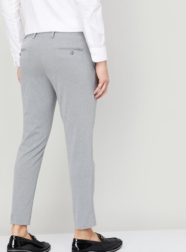CODE Men Textured Super Slim Fit Formal Trousers