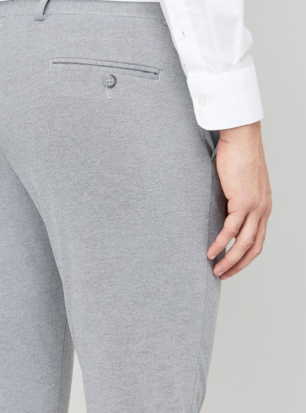 CODE Men Textured Super Slim Fit Formal Trousers