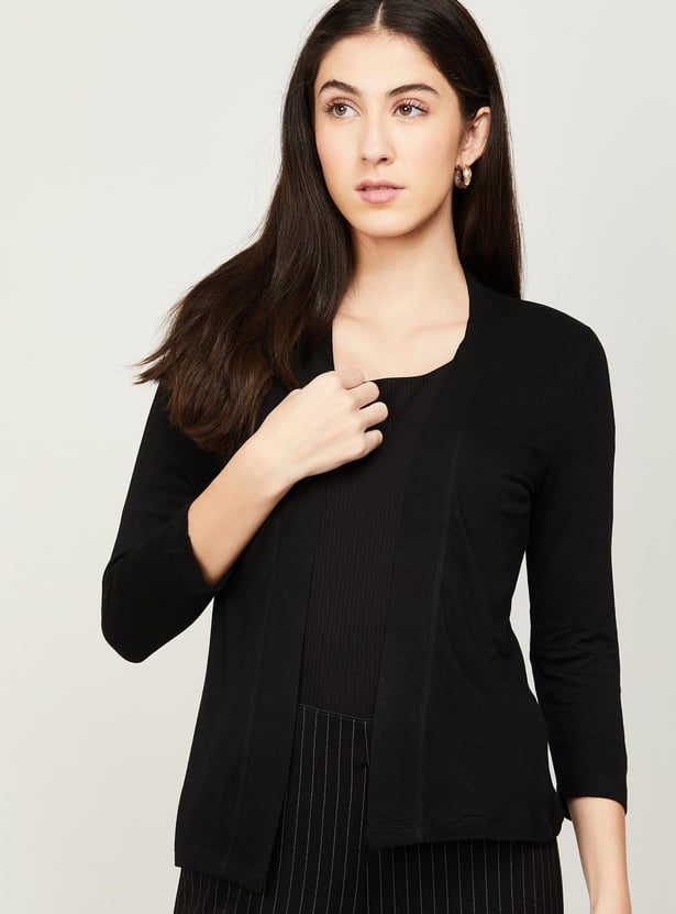 CODE Women Solid Front-Open Shrug
