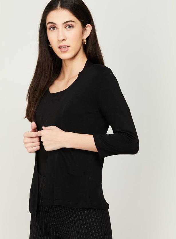 CODE Women Solid Front-Open Shrug