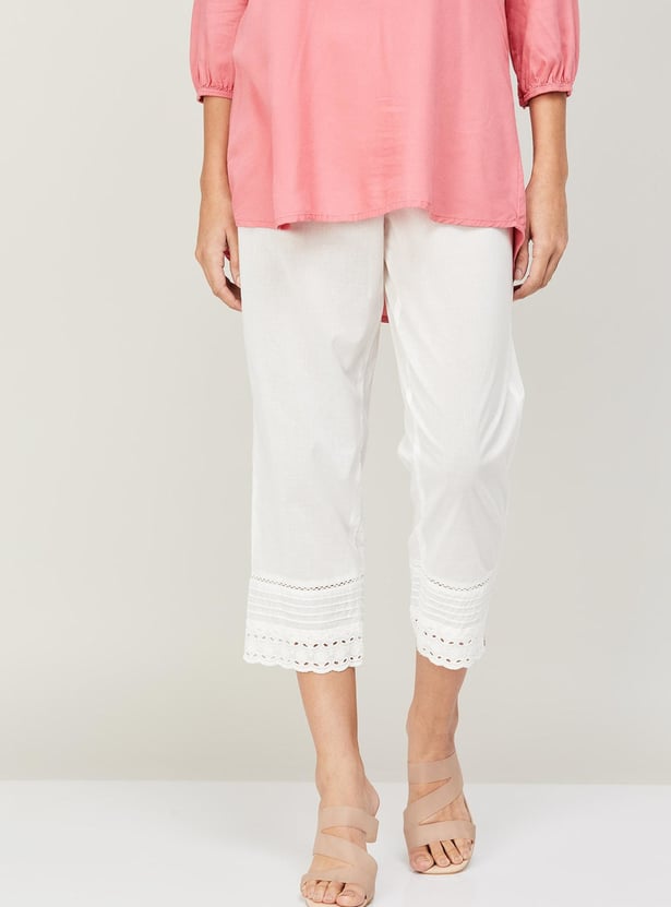 BIBA Women Solid Drawstring Straight Pants