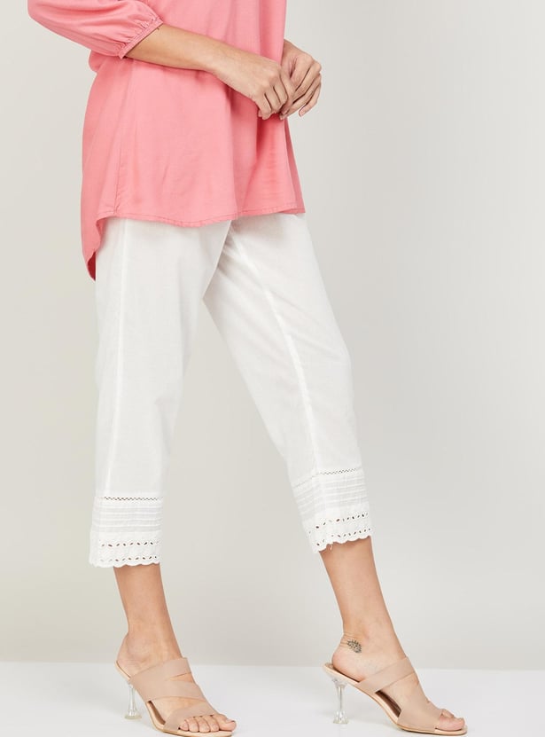BIBA Women Solid Drawstring Straight Pants
