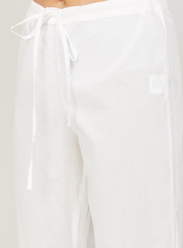 BIBA Women Solid Drawstring Straight Pants