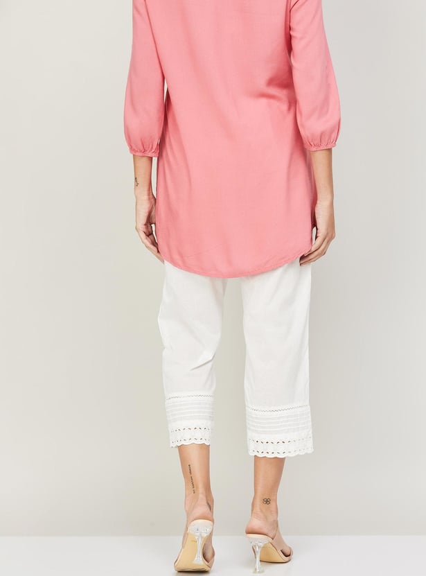 BIBA Women Solid Drawstring Straight Pants