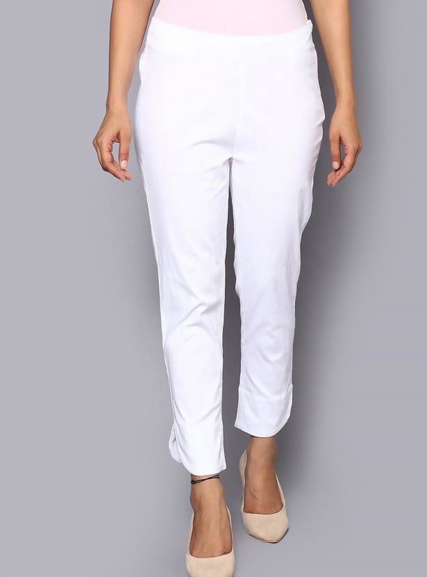 BIBA Women Solid Elasticated Straight Pants
