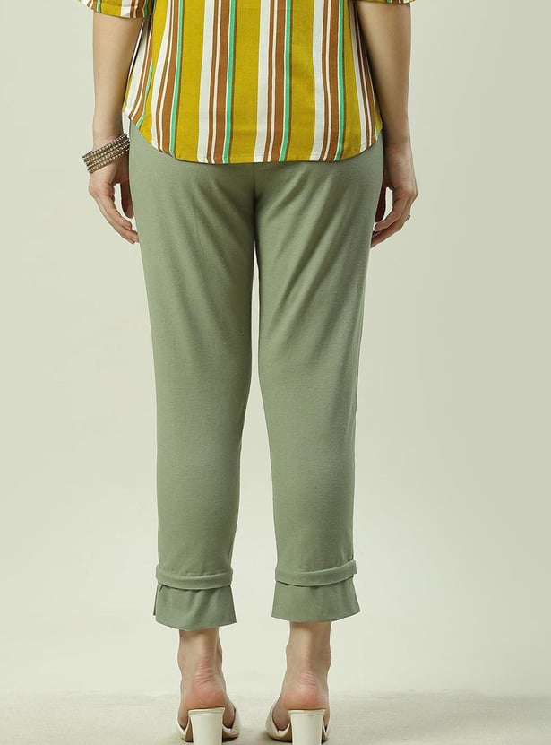 BIBA Women Solid Cropped Straight Pants