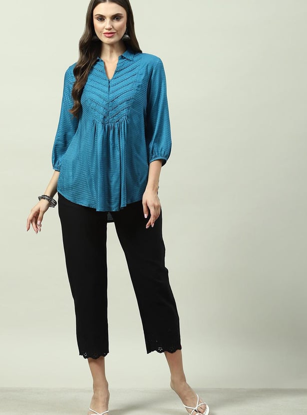BIBA Schiffli Hem Straight Pants