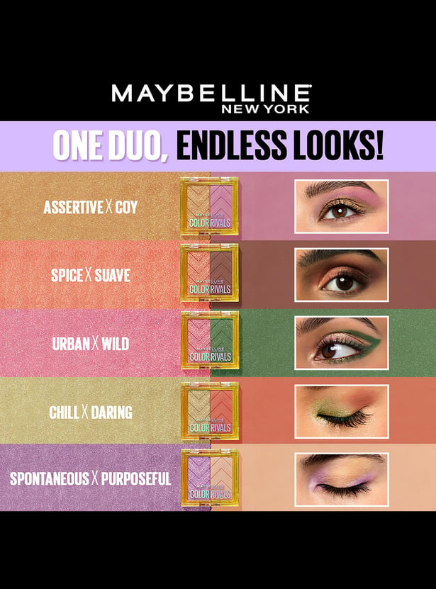 MAYBELLINE NEW YORK Color Rivals Longwear Duo Eyeshadow Palette- Spontaneous X Purposeful - 3gm
