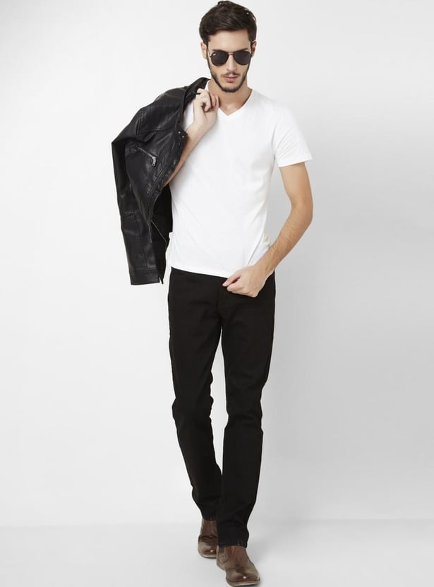 FAME FOREVER Solid V- Neck Regular Fit T- Shirt