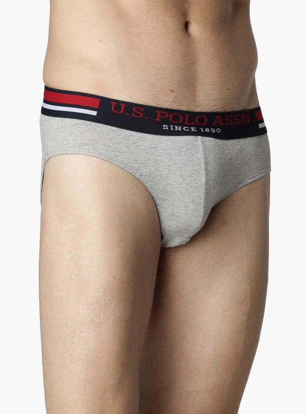 U.S. POLO ASSN Solid Cotton Stretch Briefs- Pack Of 2 Pcs. - Assorted Colour & Design