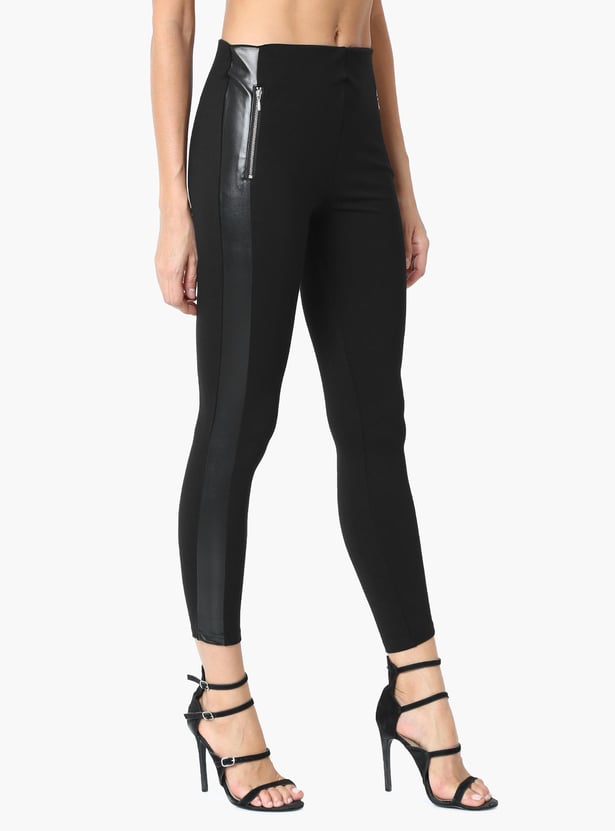Buy GINGER Paneled Low Rise Zipper Detail Jeggings from Ginger at
