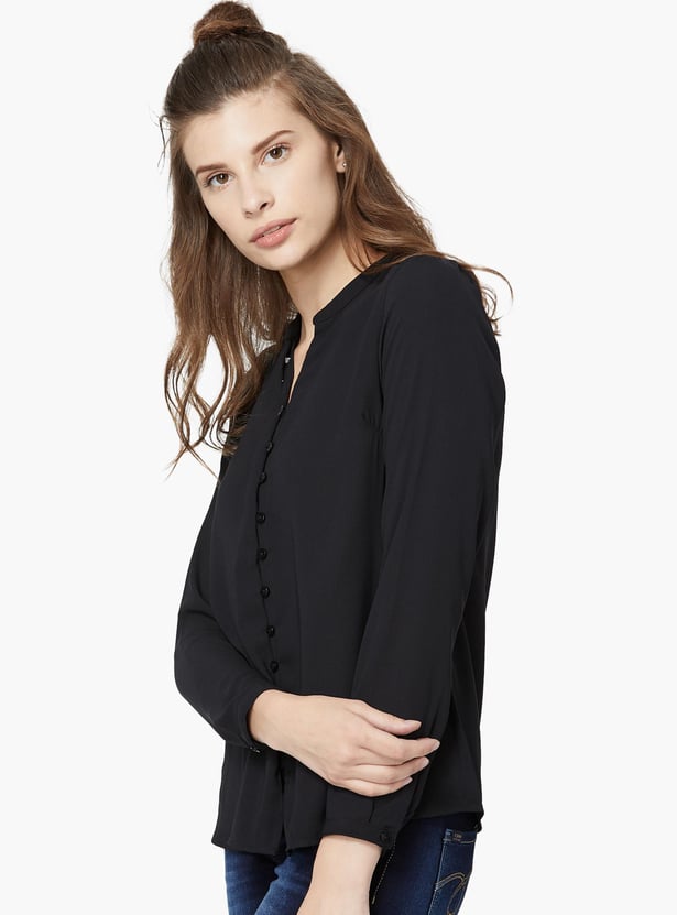 ALLEN SOLLY Solid Mandarin Collar Formal Shirt