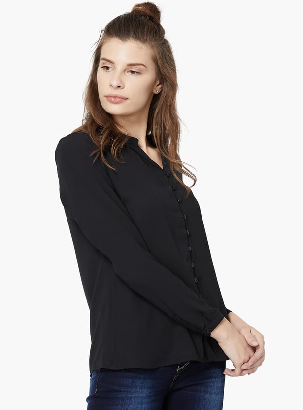 ALLEN SOLLY Solid Mandarin Collar Formal Shirt