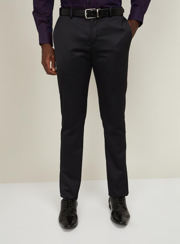 BLACKBERRYS Men Solid Slim Straight Formal Trousers