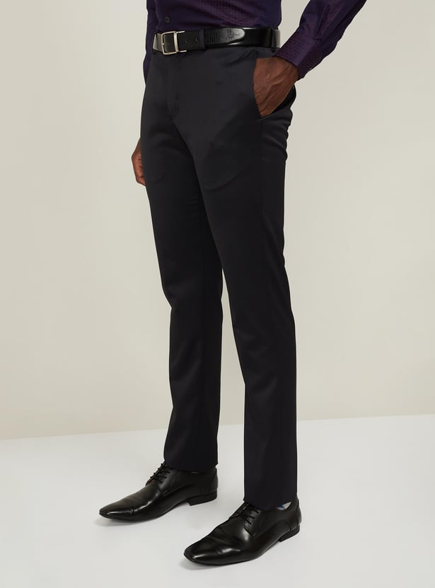 BLACKBERRYS Men Solid Slim Straight Formal Trousers