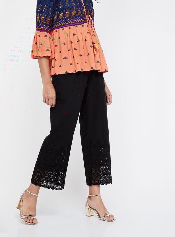 MELANGE Schiffli Lace Detailed Palazzos
