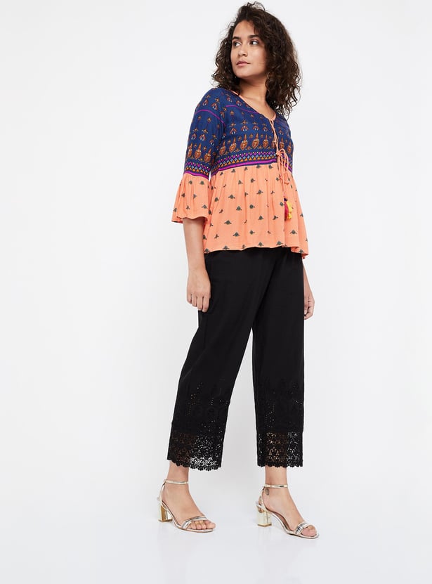 MELANGE Schiffli Lace Detailed Palazzos