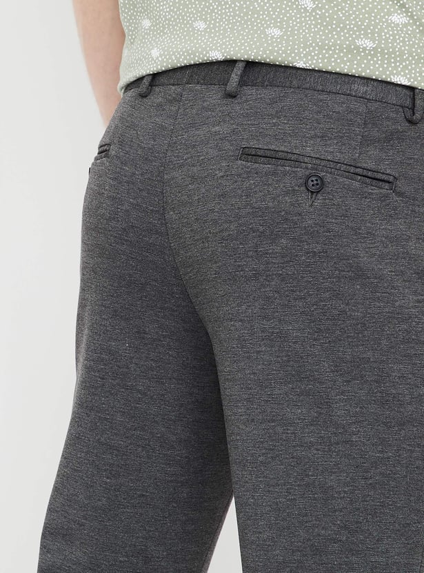 CODE Patterned Flat-Front Cropped Trousers