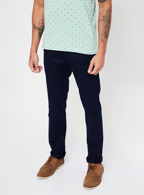 VH SPORTS Solid Flat-Front Slim Fit Chinos