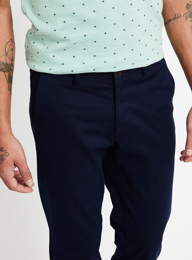 VH SPORTS Solid Flat-Front Slim Fit Chinos