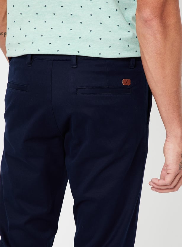 VH SPORTS Solid Flat-Front Slim Fit Chinos