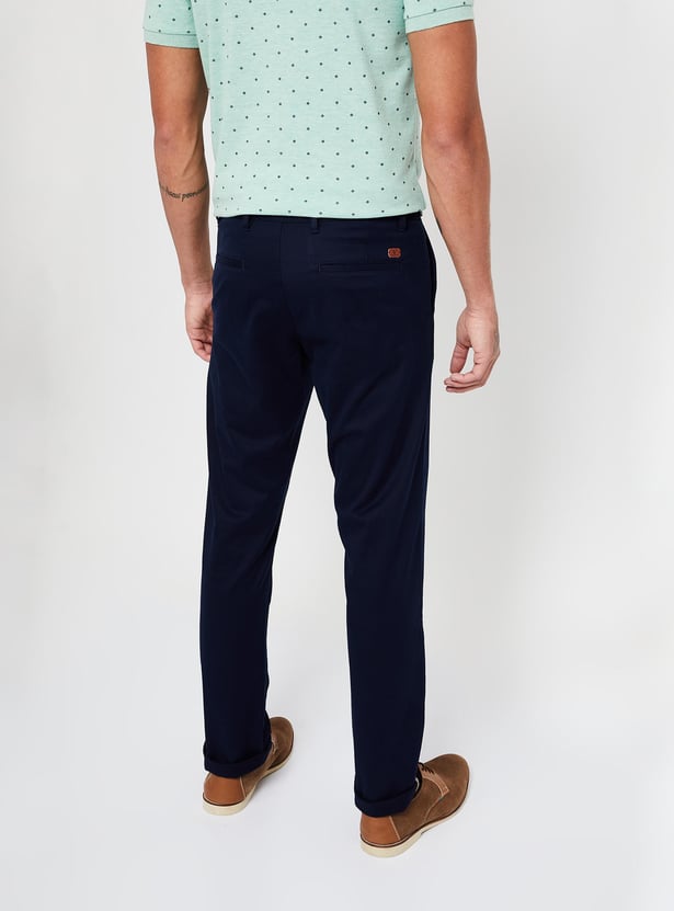 VH SPORTS Solid Flat-Front Slim Fit Chinos