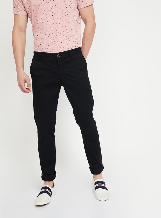 INDIAN TERRAIN Solid Slim Fit Flat-Front Chinos