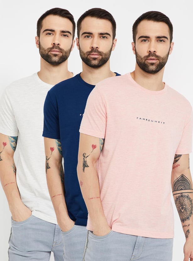 FAHRENHEIT Printed Slim Fit Crew Neck T-shirt - Pack of 3