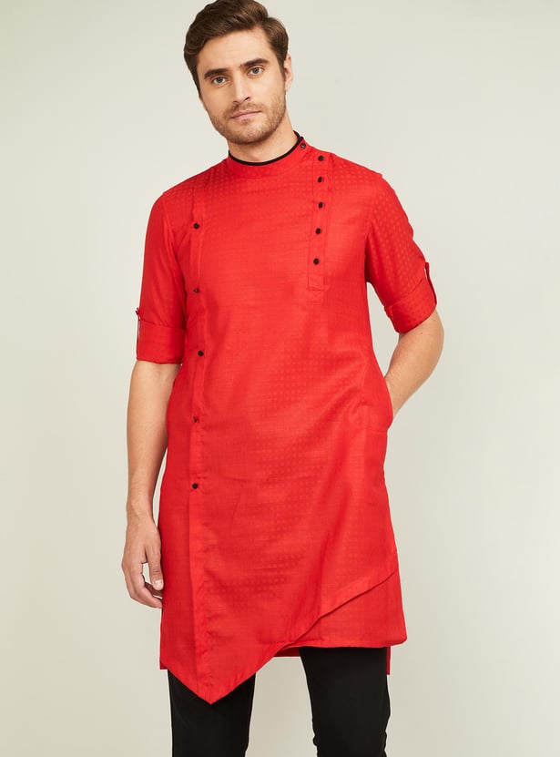 MANYAVAR Men Checked Asymmetric Kurta