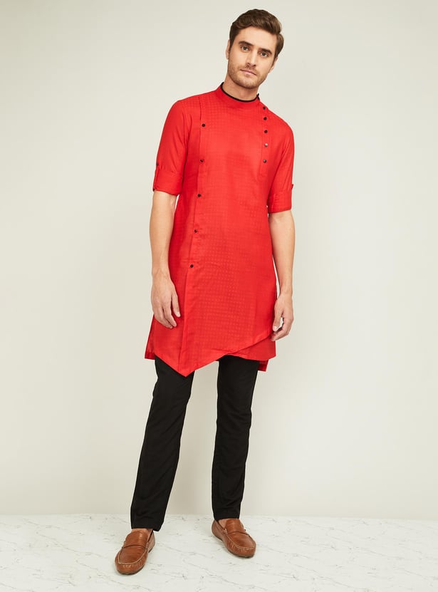 MANYAVAR Men Checked Asymmetric Kurta