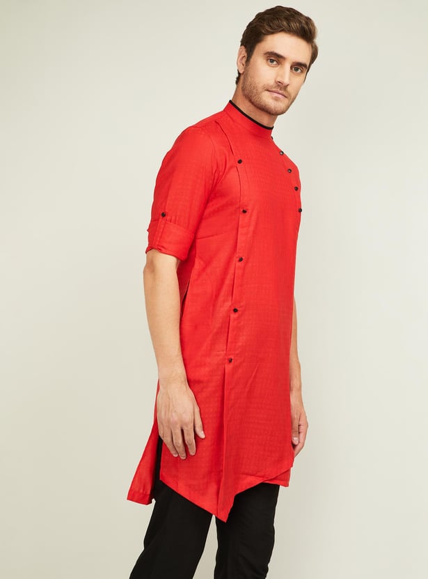 MANYAVAR Men Checked Asymmetric Kurta