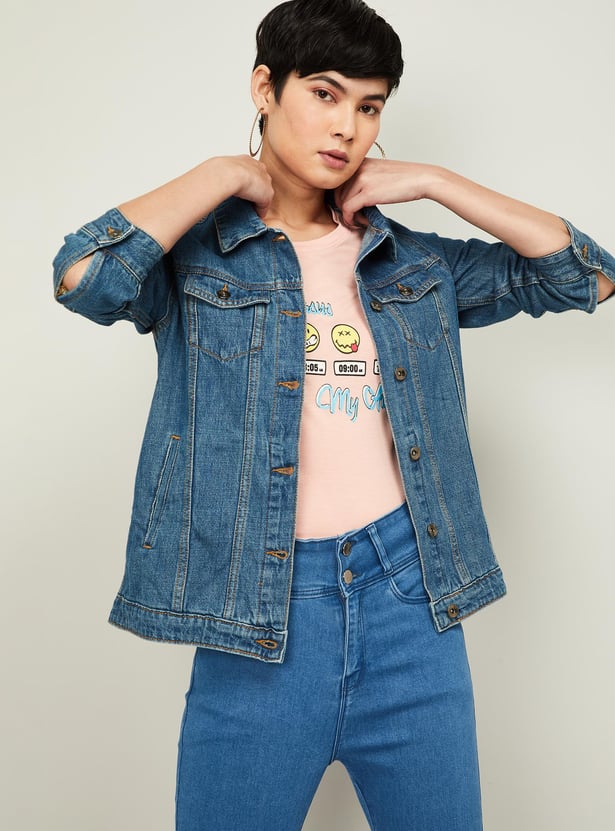 Buy FAME FOREVER Women Solid Denim Jacket from Fame Forever at just INR 1899.0