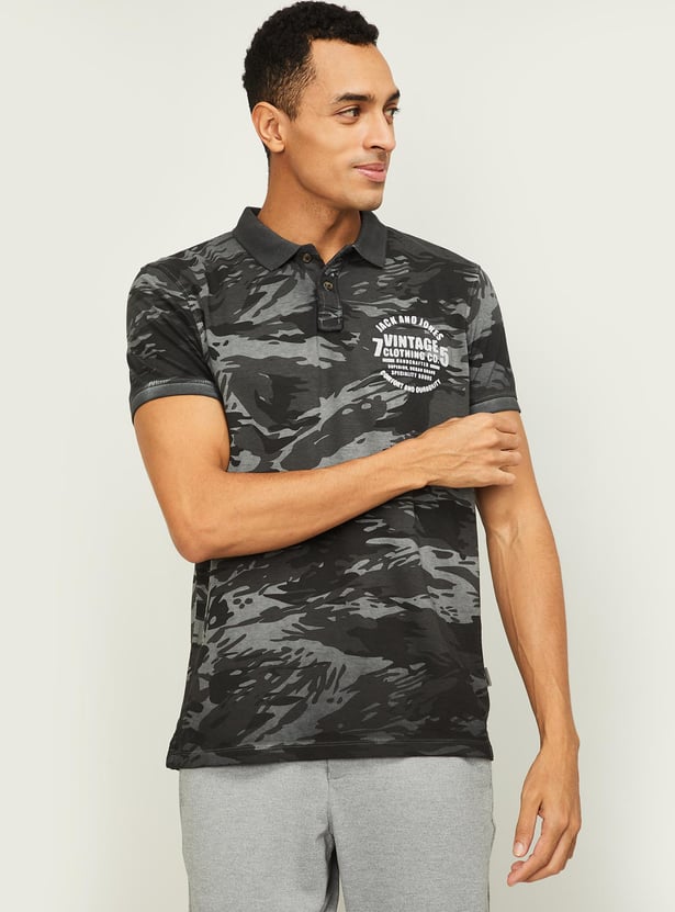 Buy JACK JONES Men Camouflage Print Regular Fit Polo T-shirt