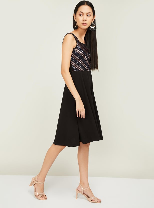 Buy CODE Women Sequinned Sleeveless Fit and Flare Dress from CODE at ...