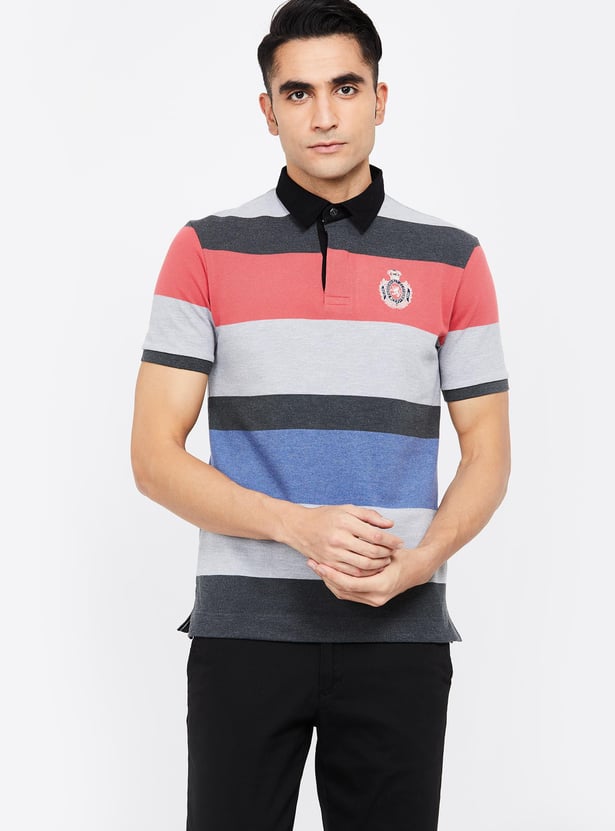 FAHRENHEIT Striped Slim Fit Polo T-shirt